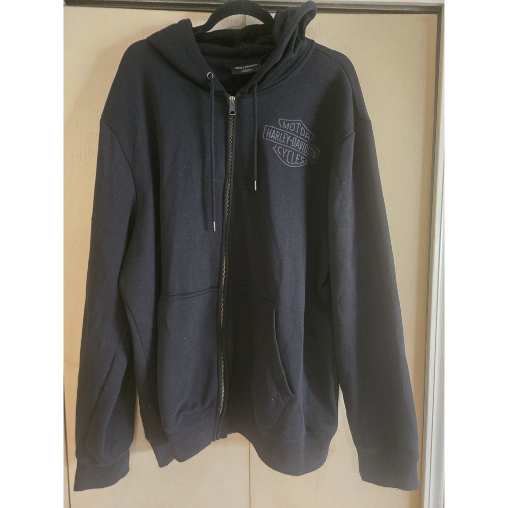 Harley Davidson Hoodie Mens 2XL Black Full Zip Tonal Logo Sweatshirt 96767-23VM